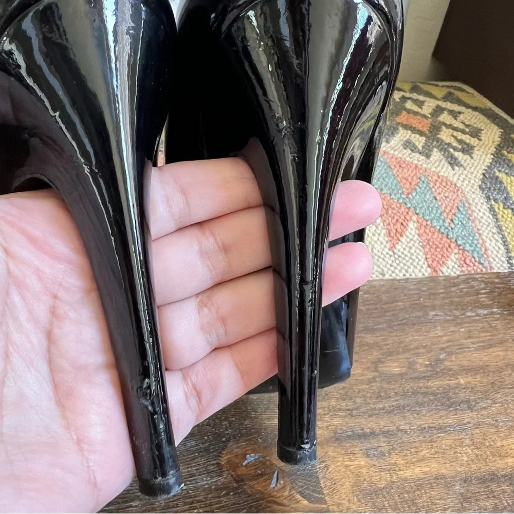 Balenciaga Slash Slanted Heel $675 Pointed Toe Patent Leather Pumps EU37.5